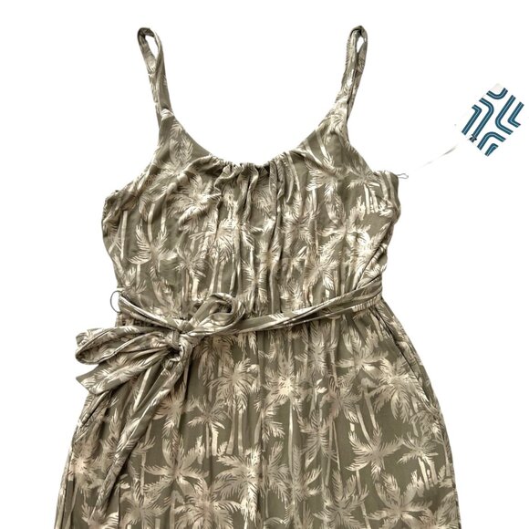 Market & Spruce Palm Leaf Print Tie Waist Jumpsuit Green White Size Small NWT - Picture 4 of 9